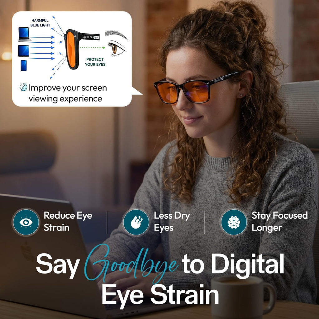 Blue Light Blocking Glasses for Women + Men - Better Sleep + anti Eye Strain Protection - Computer Screens & Gaming - Black Wayfarer - 99% Night-Time Amber Lens