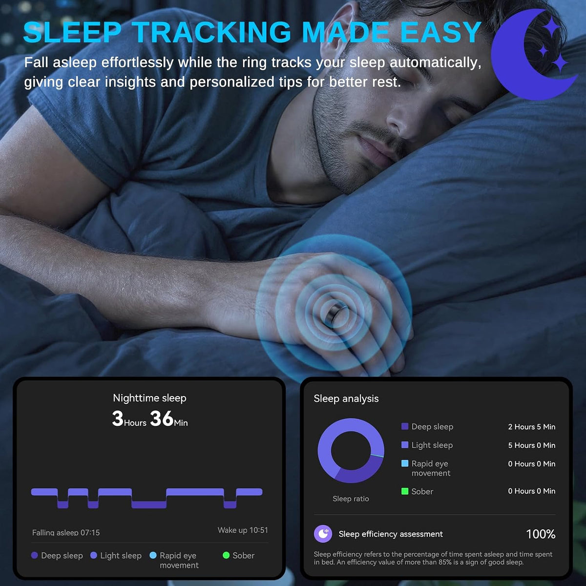 Smart Ring for Men & Women, Fitness and Health Tracker Ring(Black 9)