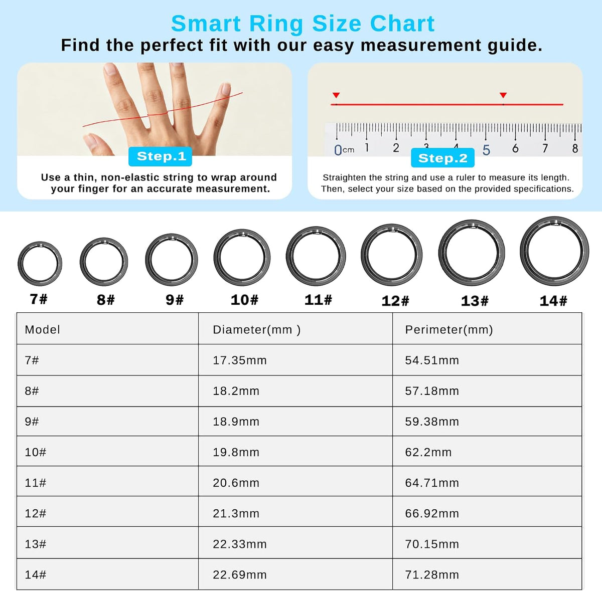 Smart Ring for Men & Women, Fitness and Health Tracker Ring(Black 9)