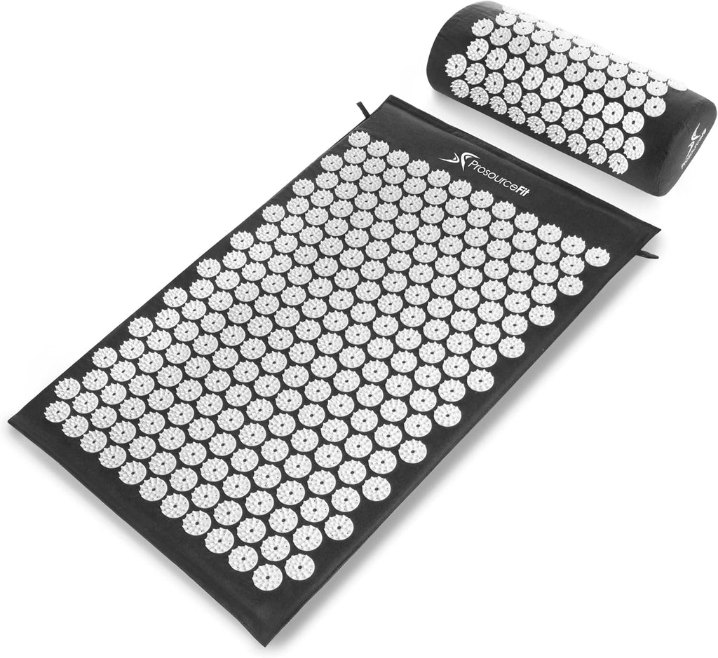 fit Acupressure Mat and Pillow Set for Back/Neck Pain Relief and Muscle Relaxation, Black