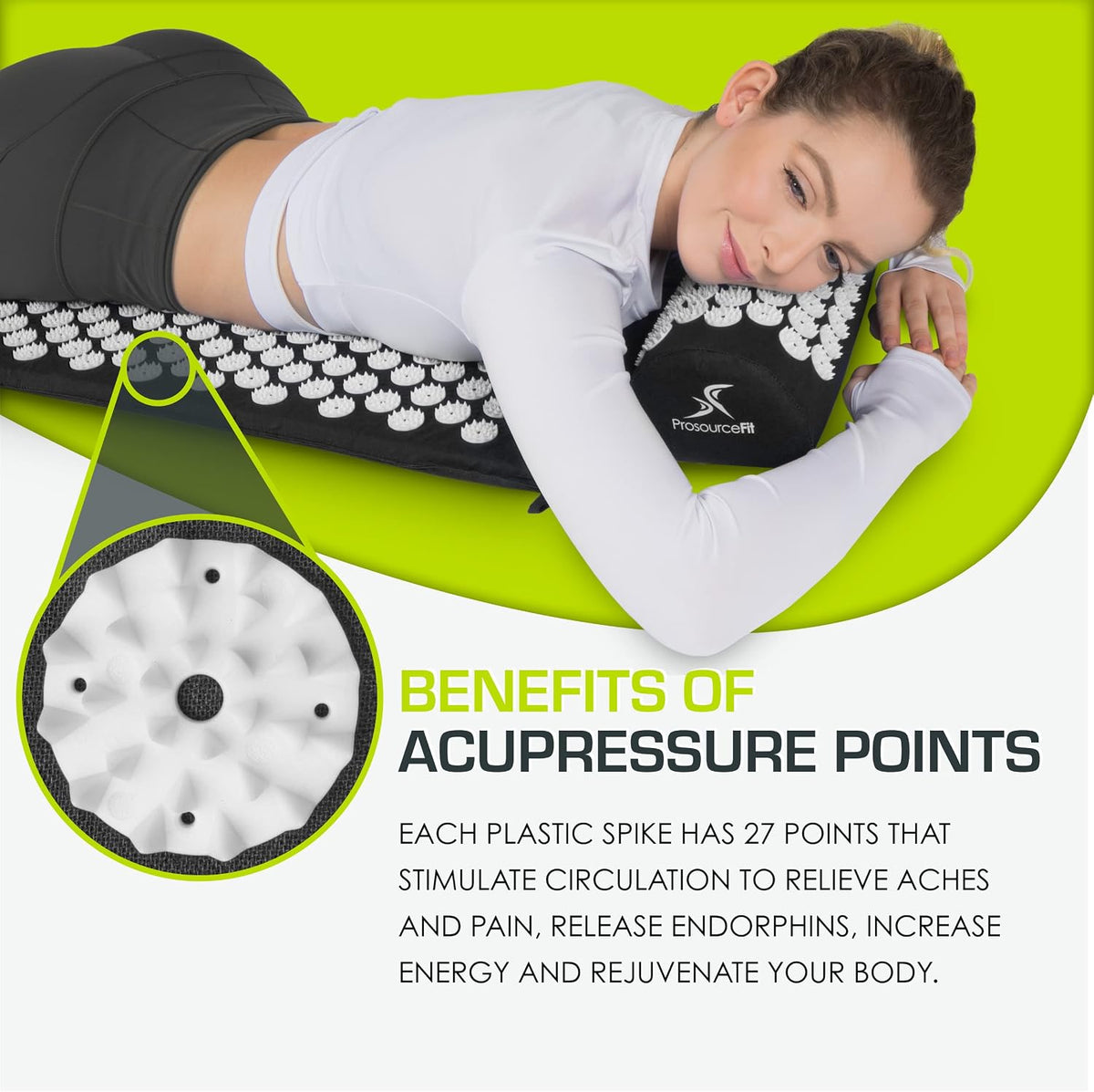 fit Acupressure Mat and Pillow Set for Back/Neck Pain Relief and Muscle Relaxation, Black